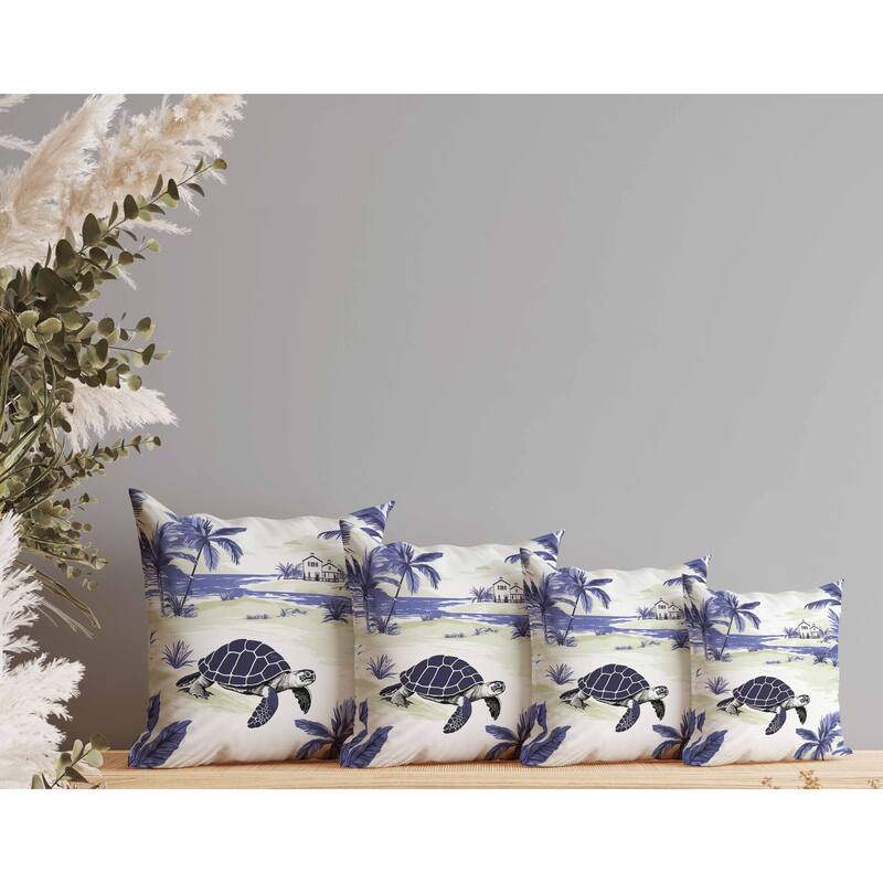 Sandy Shores Turtle Faux Suede Reversible Throw Pillow Blue and Green