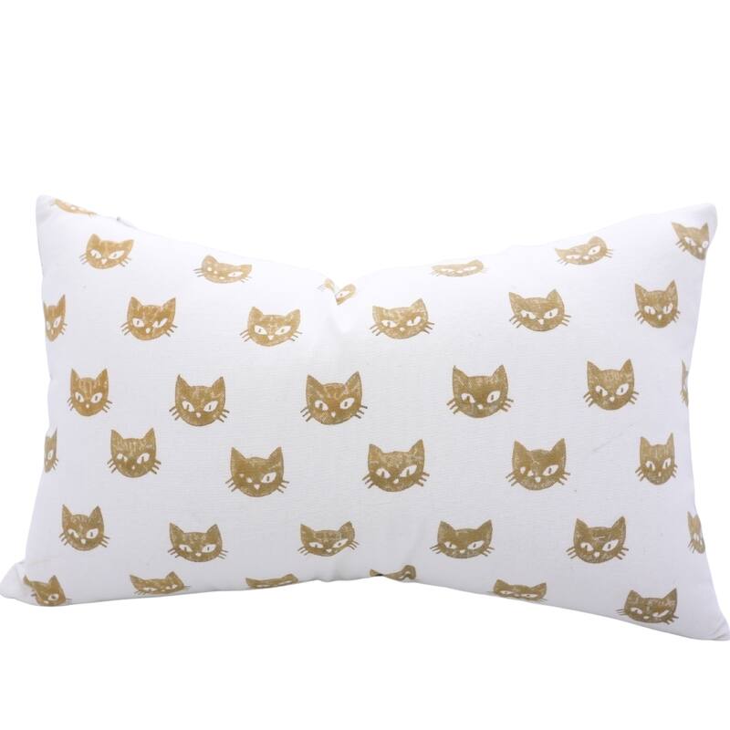 Fabdivine Handmade Block Print Cotton Green Pillow Cover, Pumpkin - Pillow Covers - Kitty- Golden Brown - 16" X 16"