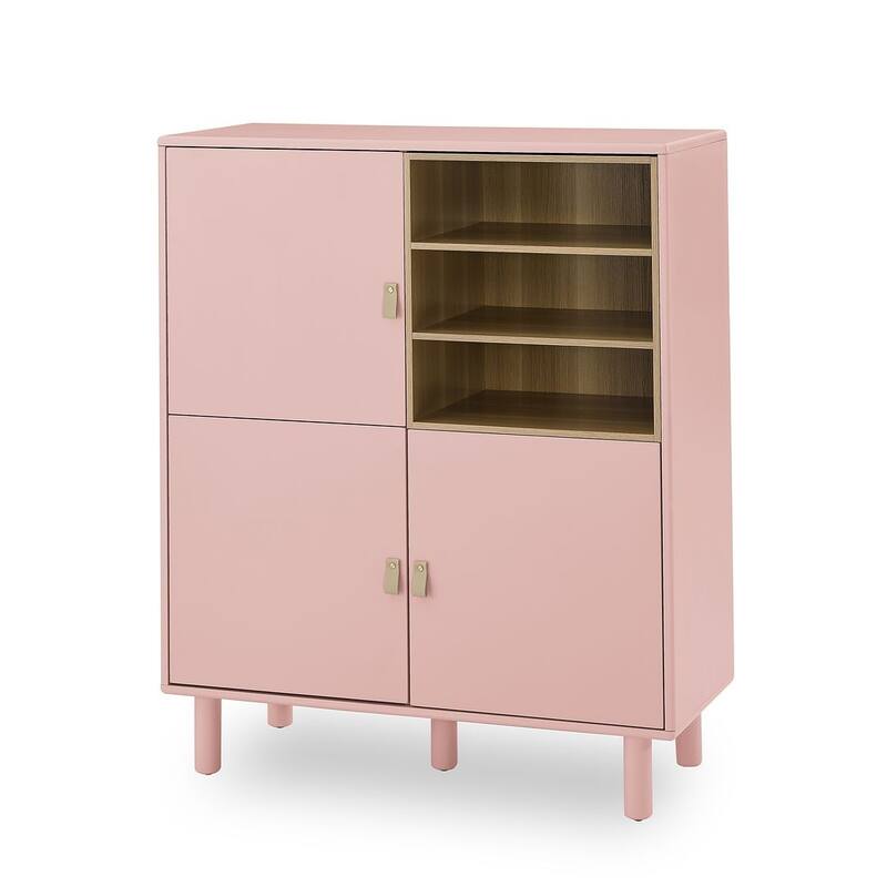 3 Doors Wooden Cabinet with Leather Handle