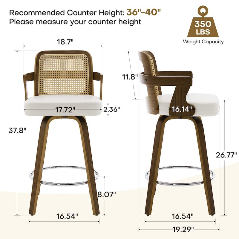 Upholstered Wood Swivel Counter Height Barstool with Arms - 37.8"H x 18.7"W x 19.29"D