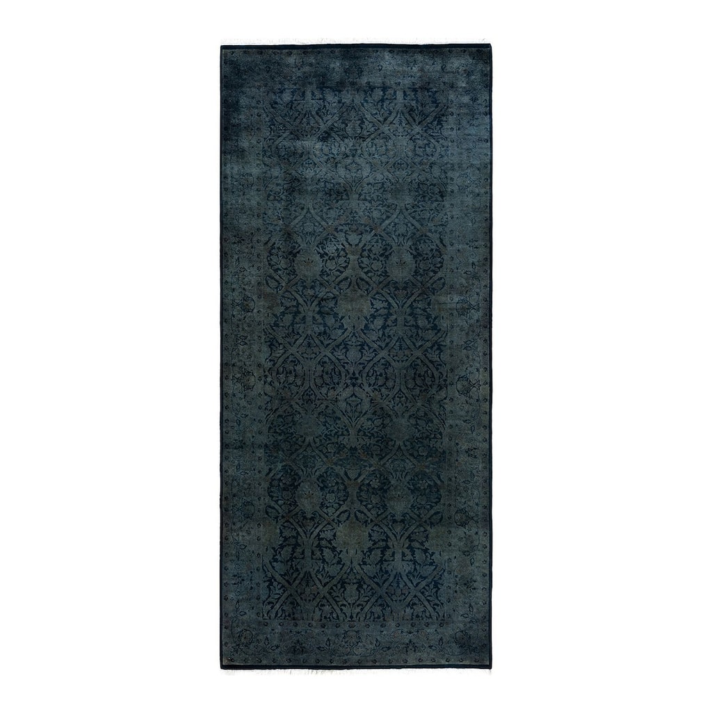 Fine Vibrance One-of-a-Kind Hand-Knotted Runner Rug - Gray, 4' 2" x 9' 10" - 4' 2" x 9' 10"