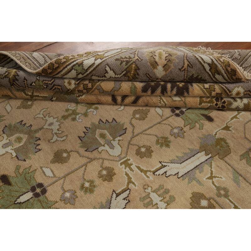 Muted Oushak Indian Area Rug Hand-Knotted Wool Carpet - 9'3"x 11'10"