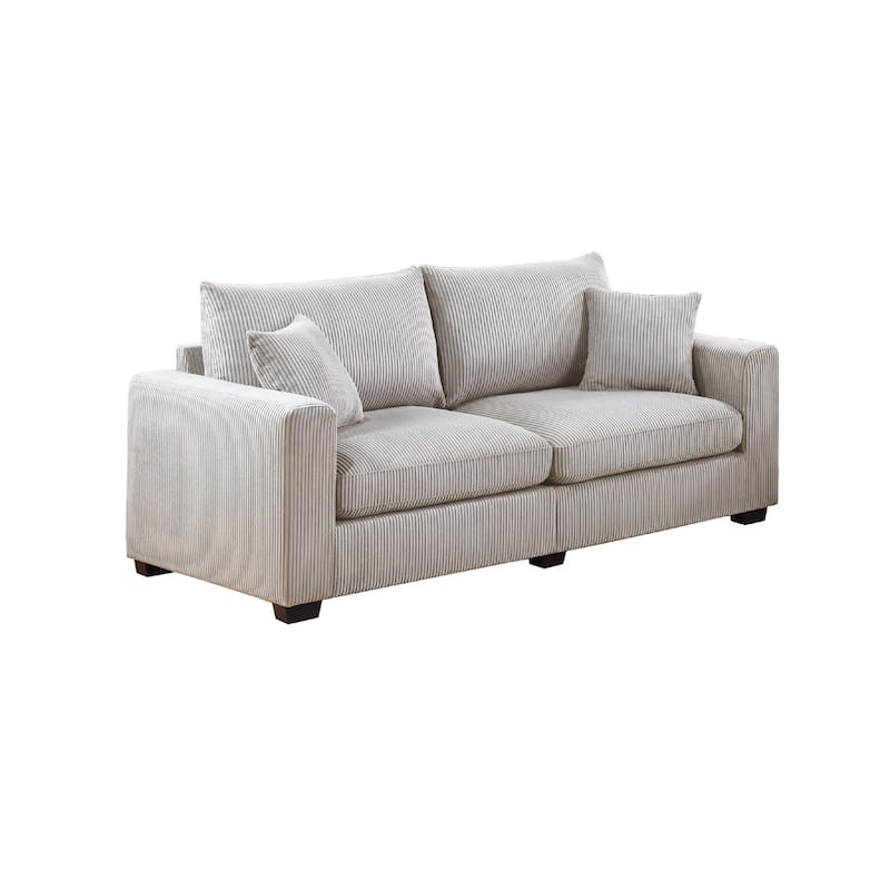 Jesica 2pc Loveseat Sofa Set, 2 Accent Pillows, Ivory Corduroy Fabric