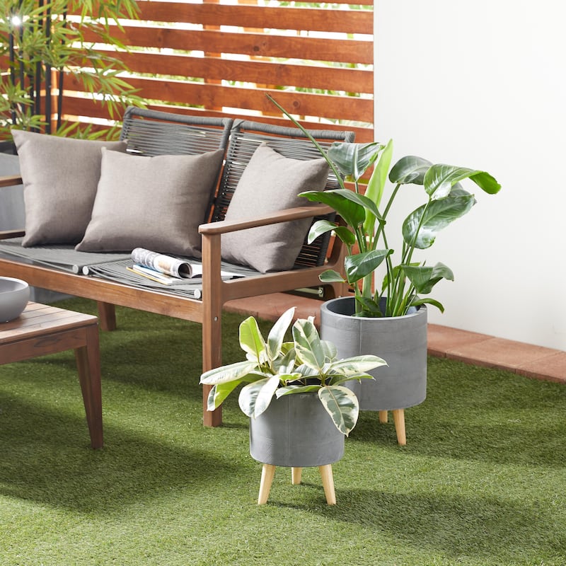 Magnesium Oxide Indoor Outdoor Planter with Wood Tripod Legs - Set of 2 White or Dark Gray - Roche River Decor