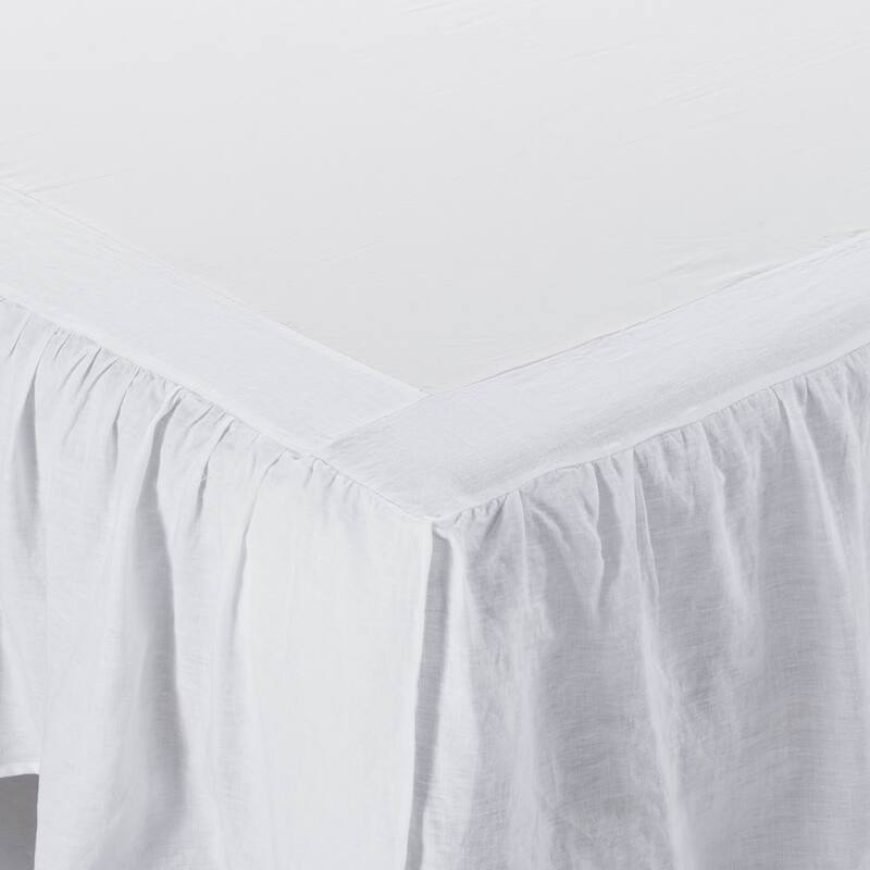 Linen Bed Skirt, 3 Side Linen Border, 16" Ruffled Drop, Twin, Queen, King, CK Size, White, Natural Color