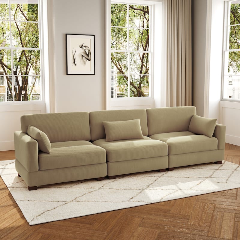 3-Piece Corduroy Couch Modular Sectional Sofa - Camel