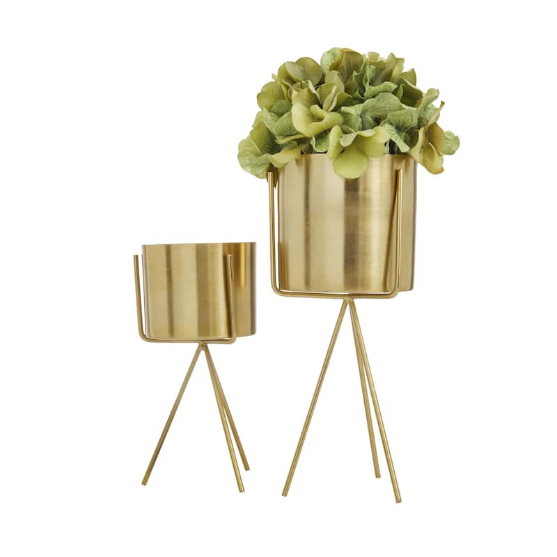 Metal Small Indoor Outdoor Planter with Removable Stand - Set of 2 Silver, Gold or Dark Gray - CosmoLiving by Cosmopolitan