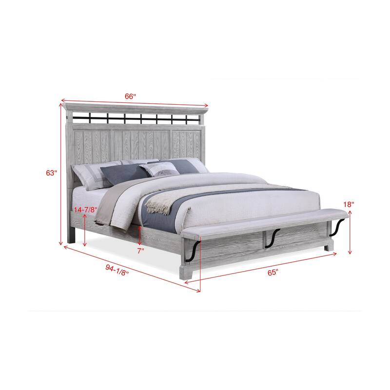 Debra 3 Piece Gray Panel Bench Footboard Bedroom Set