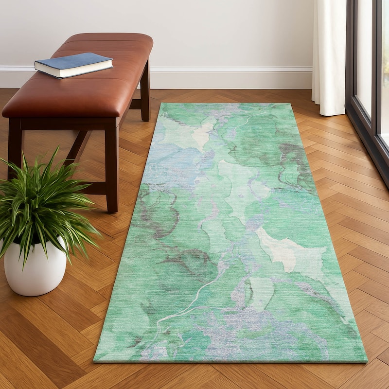 Premium Washable Super Soft Modern Contemporary Mayfield Rug - Seafoam - 2'3" x 7'6"