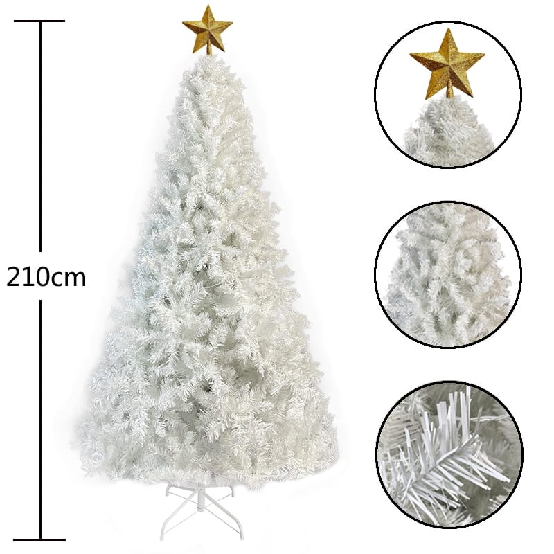 7 Ft White Christmas Tree With 500 Led Warm Lights, Pvc Branch, Holiday Christmas Pine Tree With