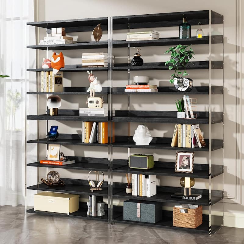 63" 8-Tier Acrylic Bookshelf, Modern Bookcase with Wood Shelves, Display Storage Rack for Living Room, Bedroom & Home Office