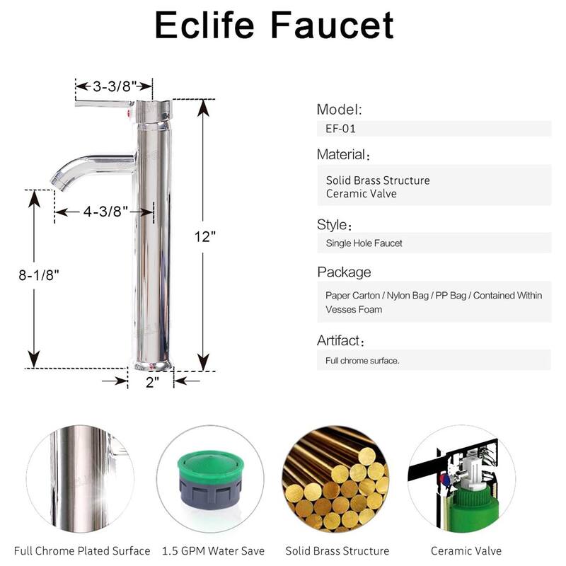 Eclife Modern Bathroom Sink Tempered Glass & Ceramic Artisan Basin for Vanity