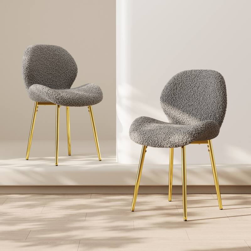 Teddy Velvet Dining Chairs Set of 2, Upholstered Armless Side Chair with Shell Backrest, Accent Chairs with Metal Legs