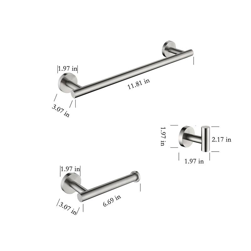3PCS Bath Hardware Set Towel Bar, Toilet Paper Holder & Robe Hook