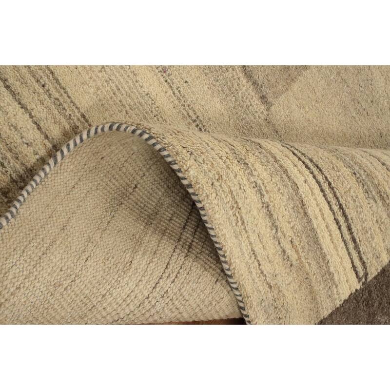 Hand Knotted Oriental 100% Wool Carpet Modern Geometric Beige & Ivories Gabbeh Area Rug - 7' 9'' X 5' 4''
