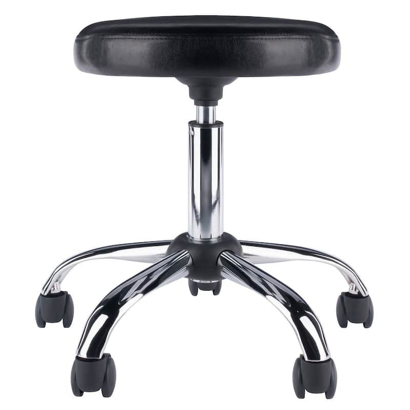 Adjustable Height Round Seat Swivel Stool with Wheels Black Chrome - 22.52 x 22.52 x 23.02 inches
