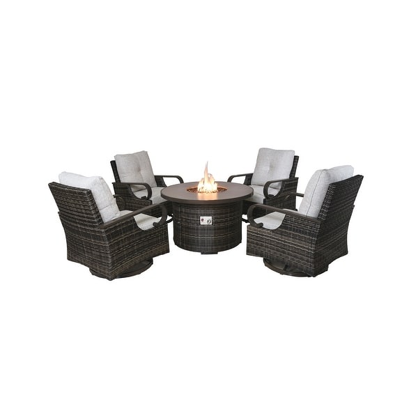 Courtyard Casual Victoria 5 pc Swivel Glider Set with Gas Fire Pit