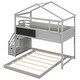 preview thumbnail 17 of 36, Twin Over Full House Bunk Bed with Storage Staircase and Blackboard for Kids