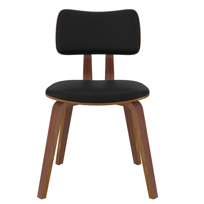 Mid-Century Modern Faux Leather and Wood Dining Chair Set of 4 - Black and Walnut