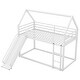 preview thumbnail 5 of 9, Twin Over Twin Heavy Steel Low Bunk Bed with Ladder & Slide, Space-Saving House Shaped Bunk Bed Frame for Kids Boys Girls, White