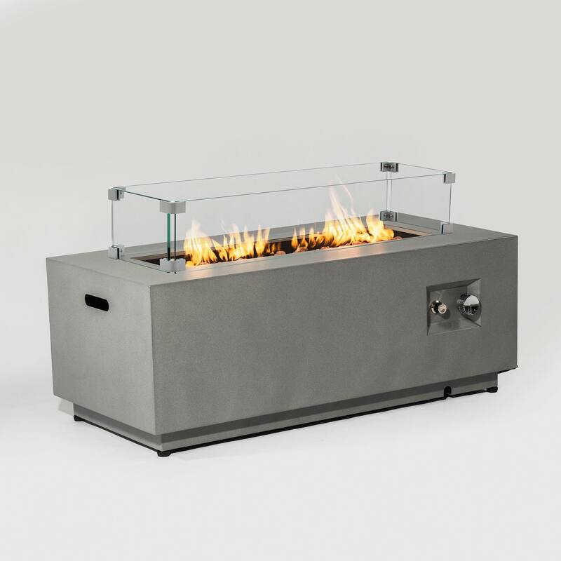 42" Propane Gas Fire Pit Table 2-Pieces 50000 BTU Rectangular Steel Fire Pit Gray