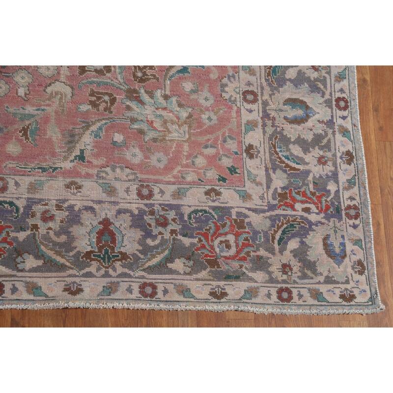 Distressed Tabriz Persian Vintage Rug Handmade Wool Carpet - 9'7"x 10'8"