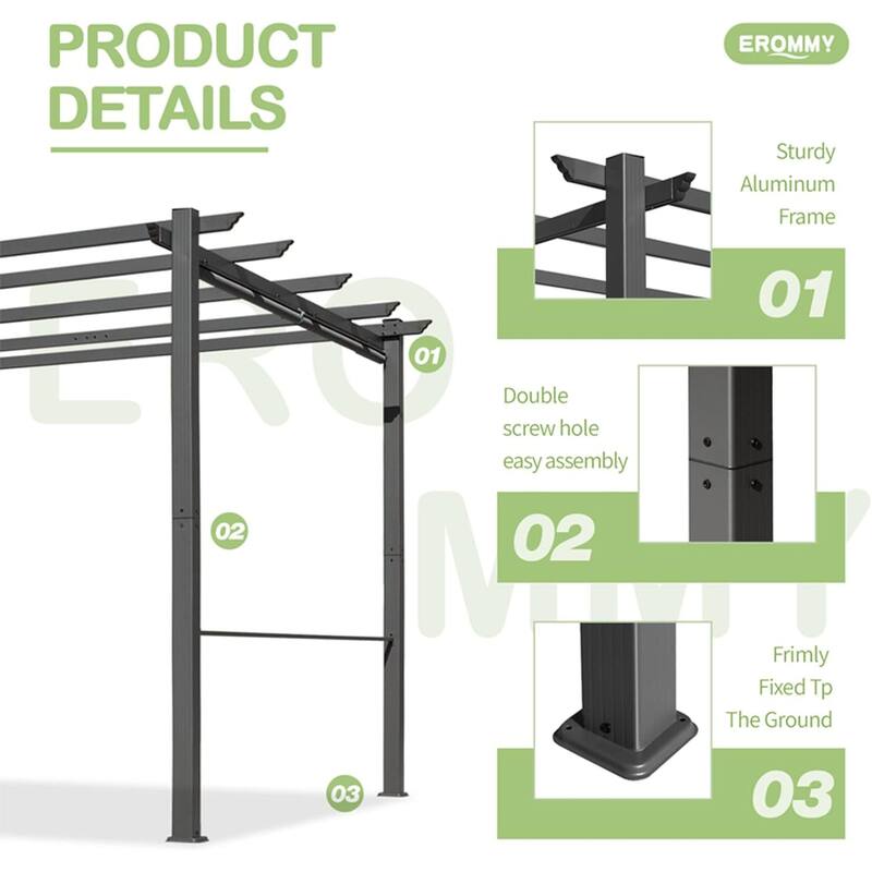 EROMMY 10' x 13' Outdoor Pergola with Retractable Canopy, Aluminum Frame, Patio Metal Shelter with Sun Shade Canopy