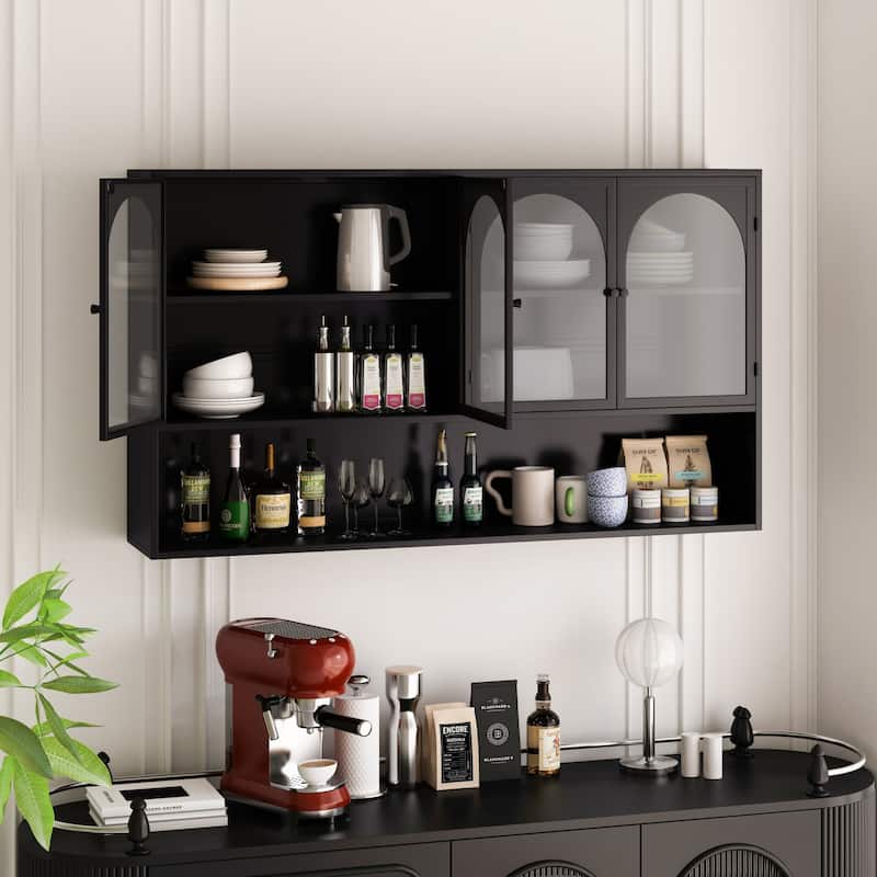 Wall mounted four door glass storage cabinet for bathroom