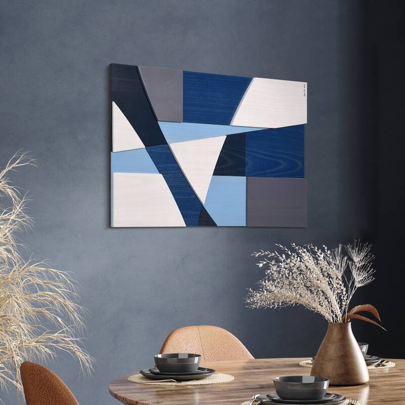 Empire Art Direct Whispers of Blues Hand Made & Hand Finished Solid Wood Abstracts Wall Art