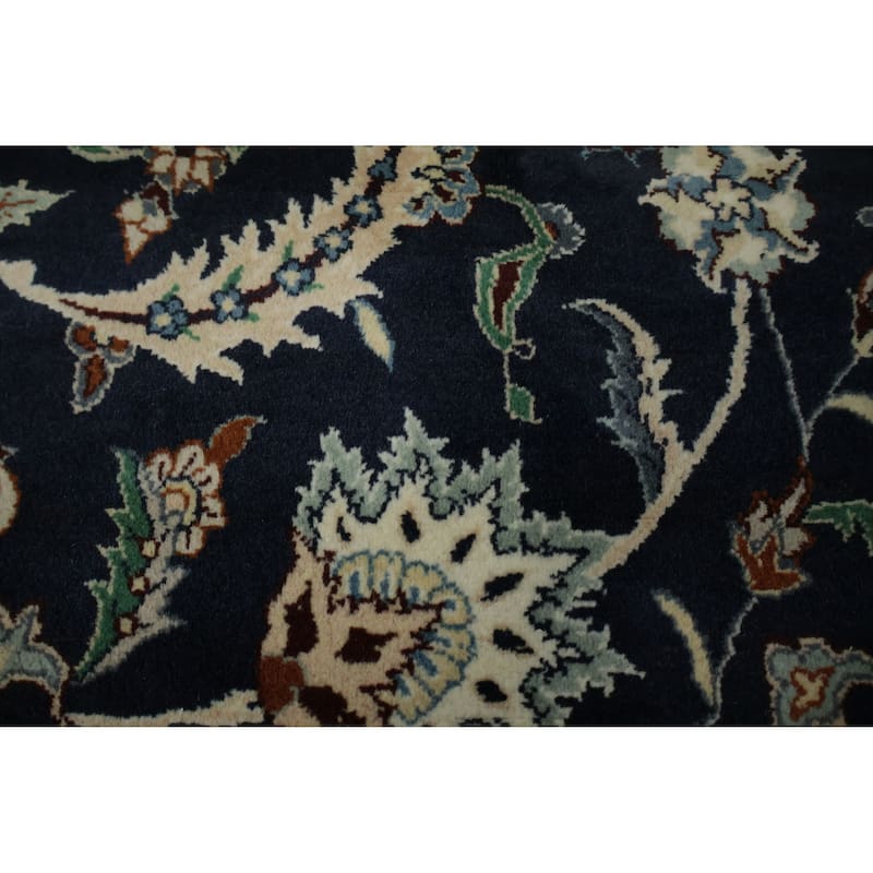 Hand Knotted Oriental 100% Wool Carpet Traditional Floral Navy Blue & Blues Nain Area Rug - 10' 4'' X 8' 0''