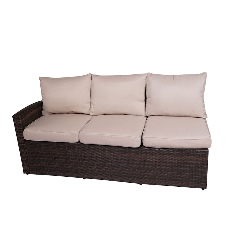 7-Piece Outdoor Wicker Patio Sofa Set with Adjustable Fire Pit Table and Storage Box