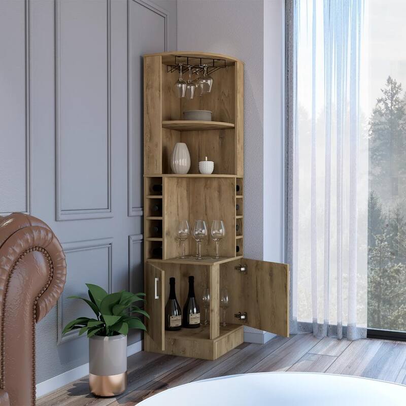 Bar Cabinet Papprika, 8 Wine Cubbies, Double Door, Dark Brown Finish,High quality and durable - Brown