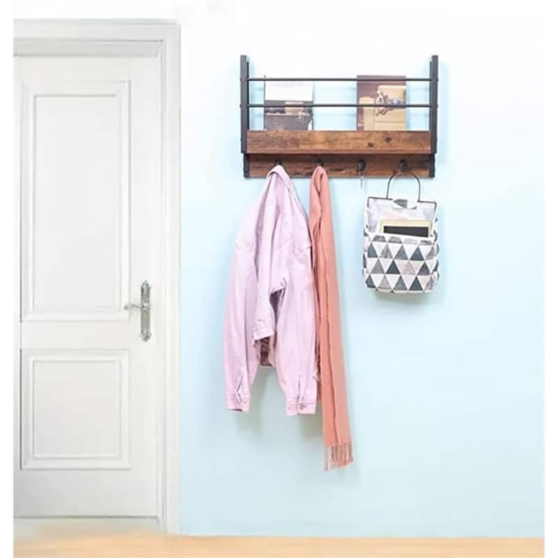 JJS Wall Mounted Floating Shelf with Coat Hooks & Key Holder Space-Saving Storage Rack for Books, Coats & Entryway Essentials