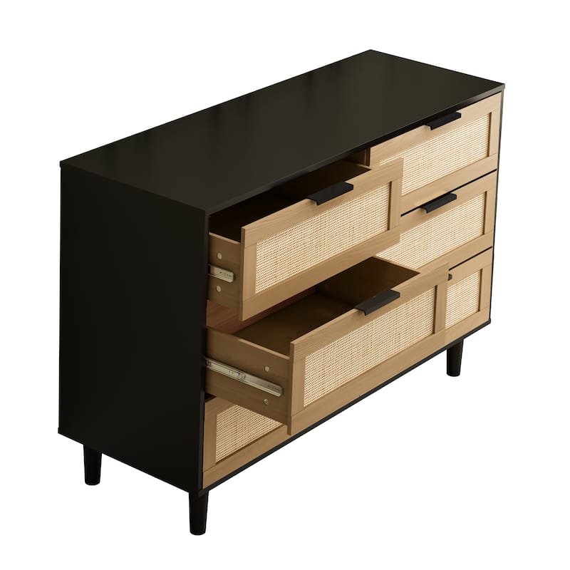 6-drawer Double Dresser with Metal Handle, Storage Cabinet for Bedroom, Living Room