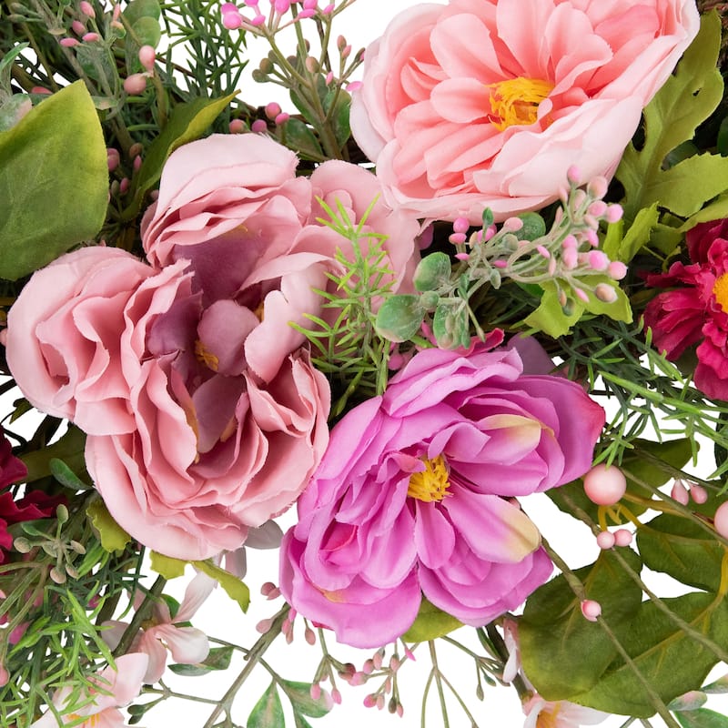Peony Mixed Floral Half Spring Wreath - 28" - Pink