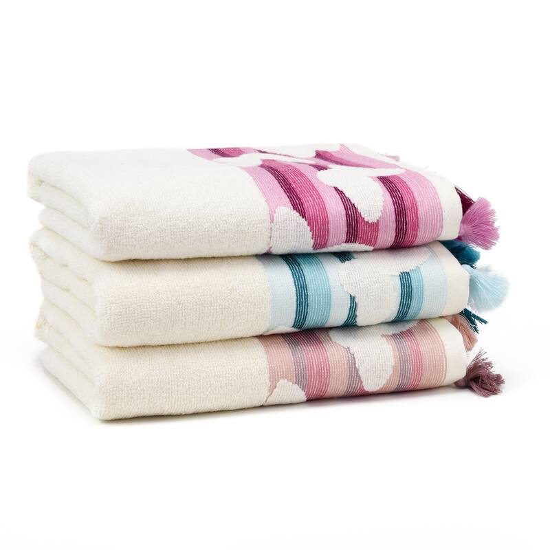 East'N Blue Butterfly Turkish Cotton Bath Towel Set (Set of 4) - (1 Bath Towel, 1 Hand Towel, 2 Washcloth)