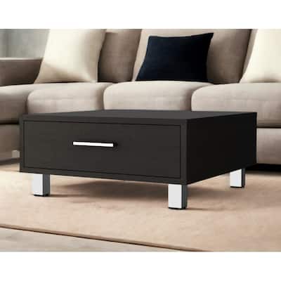 HomeRoots 24" Black Coffee Table With Drawer - 29.98" H x 23.6" W x 10.3" D