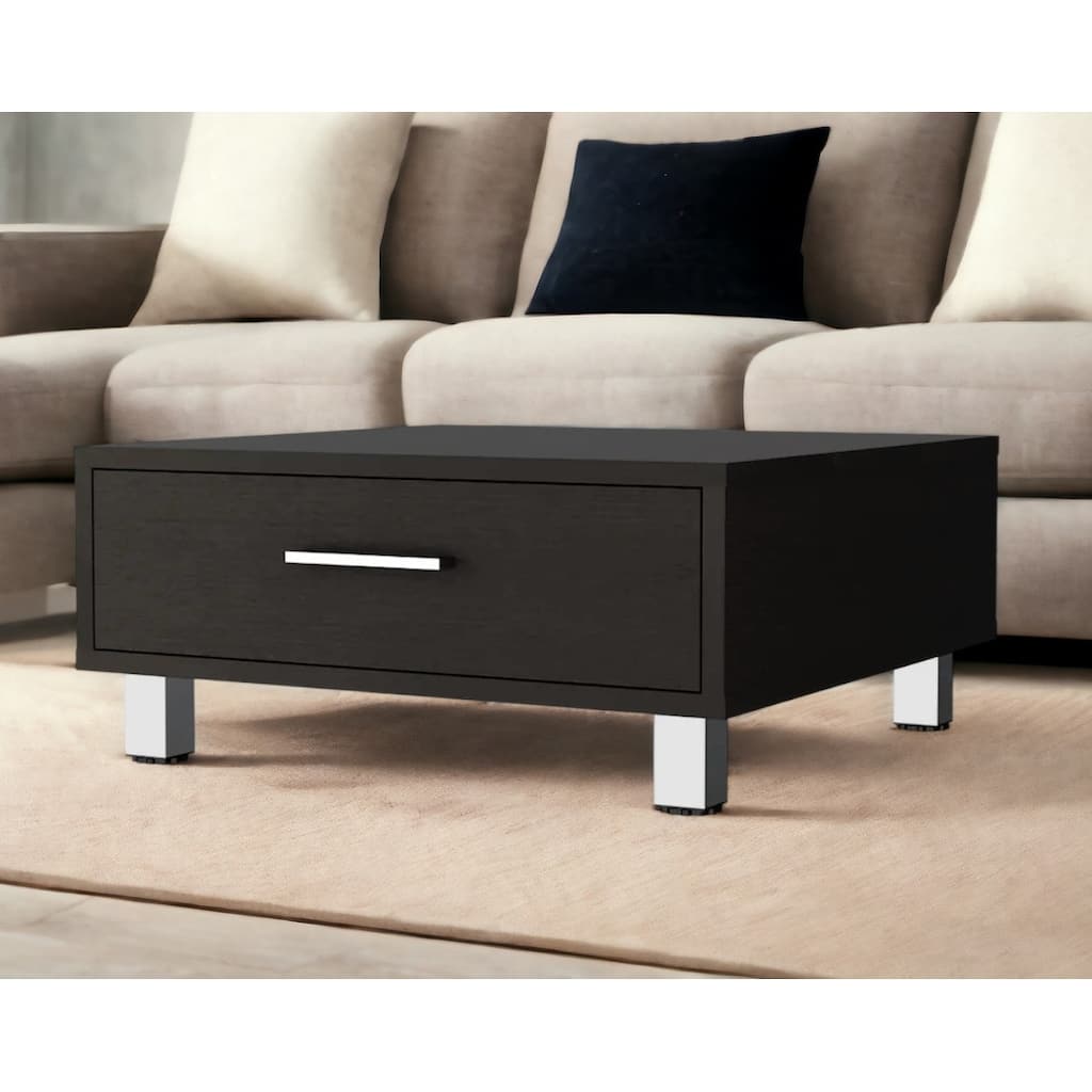 HomeRoots 24" Black Coffee Table With Drawer - 29.98" H x 23.6" W x 10.3" D