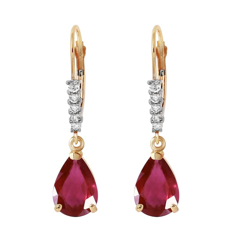 14K Solid Gold Leverback Earrings Diamond & Ruby Jewelry Deluxe