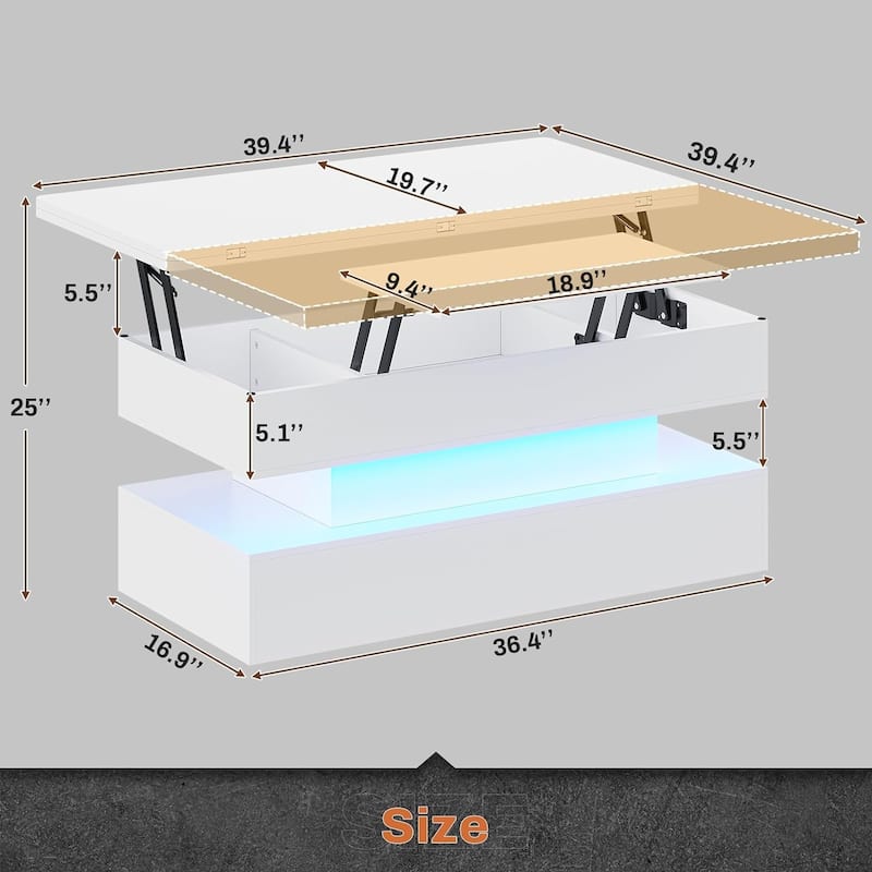 Coffee Table Lift Top 2 Drawers Hidden Compartment for Living Room