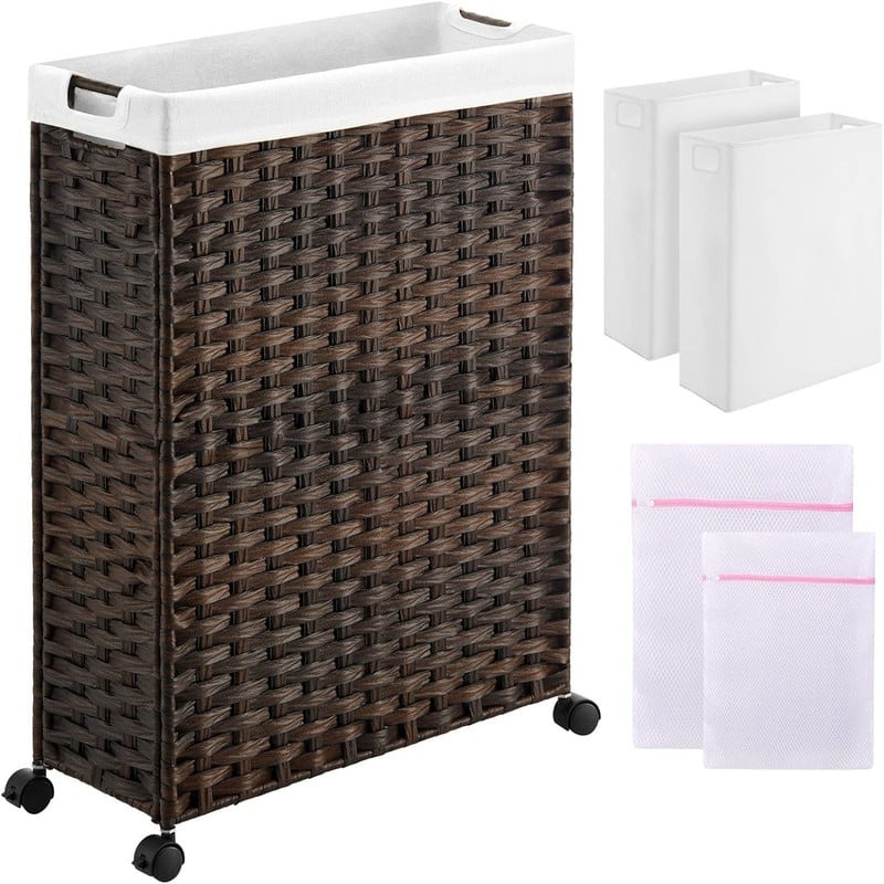 Laundry Hamper with Wheels - 19.7"L x 7.9"W x 27.6"H - Brown