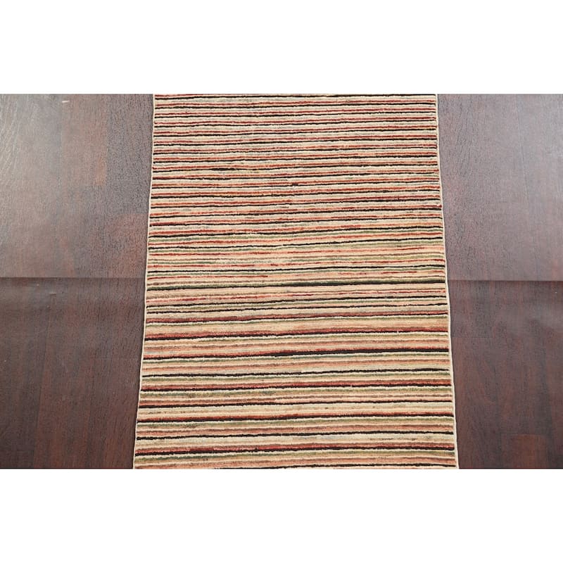 Striped Gabbeh Kashkoli Runner Rug Hand-knotted Oriental Wool Carpet - 2'7" x 9'5"