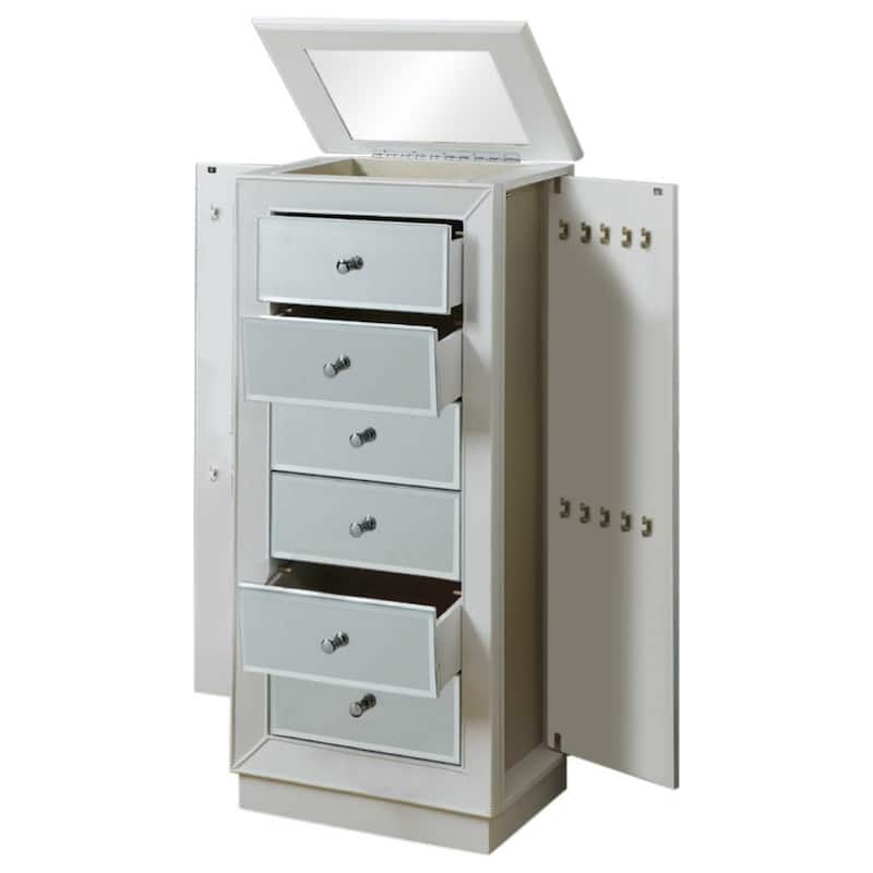 38" Freestanding White Jewelry Armoire with Mirror and Storage Drawers Side Hook Cabinets