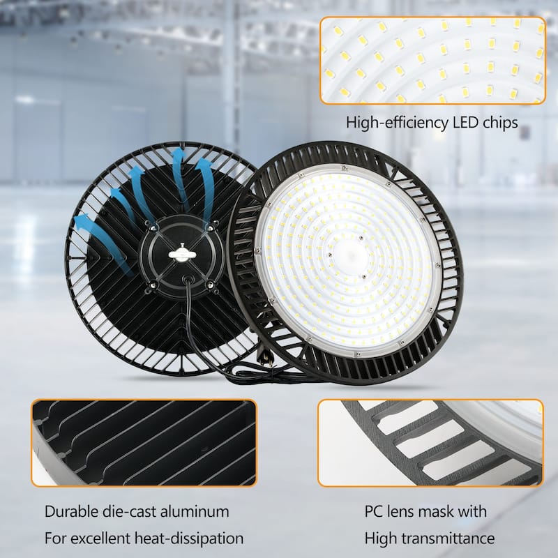 Ultra-Bright 300W UFO High Bay Light 11.6 Inch Dimmable Industrial Lighting For Warehouse, Workshop, Garage - 1Pack