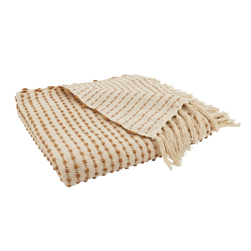 Rustic Retreat Textured Stripe Woven Throw Blanket with Fringe