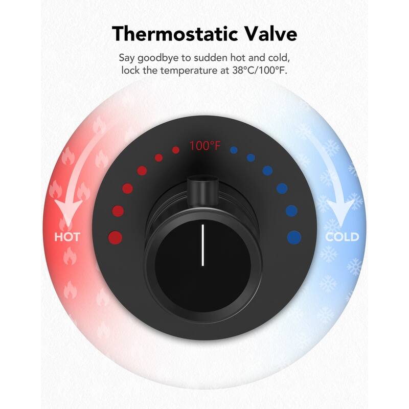 Thermostatic Shower System 12" Rain Shower Head with High Pressure Handheld Spray