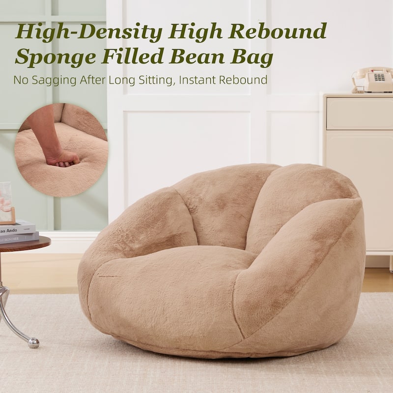 HOMEFUN Fabric Upholstered Oversized Round Comfy Bean Bag Lazy Sofa for Living Room