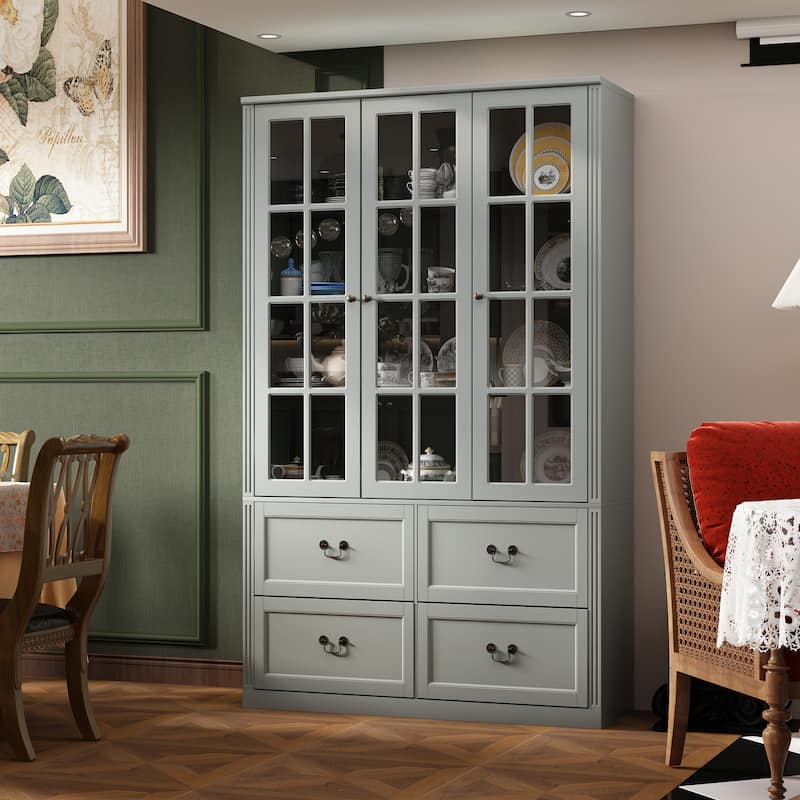 Modular Glass Doors Display Cabinet Combo Bookcase Home Office Pantry