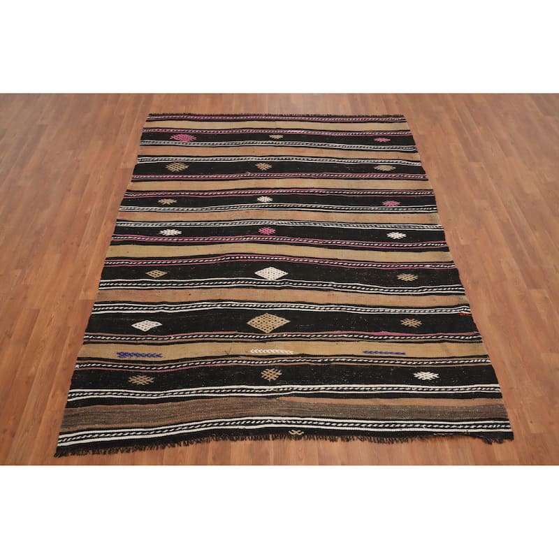 Hand Woven Oriental 100% Wool Carpet Southwestern Tribal Multi-Colored Kilim Area Rug - 7' 3'' X 5' 10''