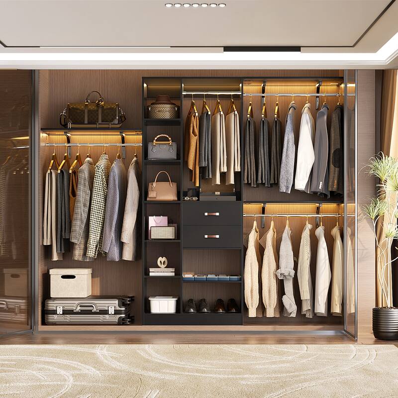 31.5'' to 96'' W Closet Organizer System with Drawers and Tower Shelves for Reach-in and Walk-in Closet - Black